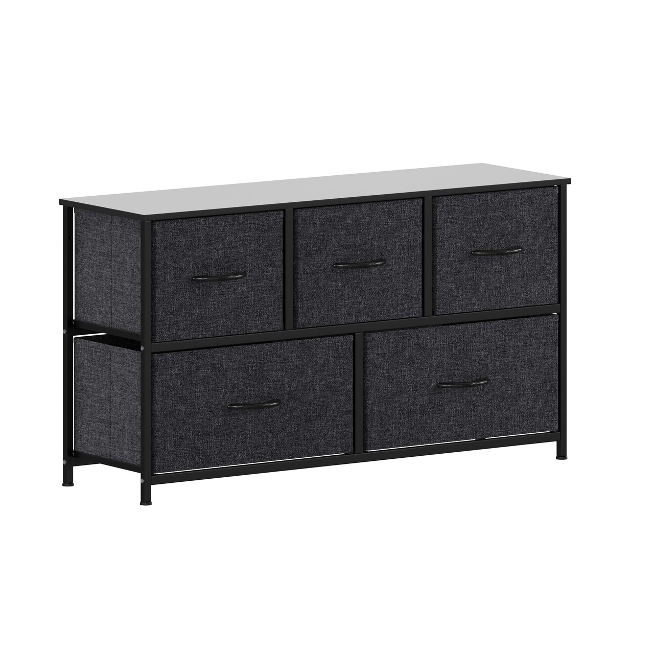 Emma and Oliver Marley 5 Drawer Storage Dresser with Cast Iron Frame, Wood Top and Easy Pull Fabric Drawers with Wooden Handles